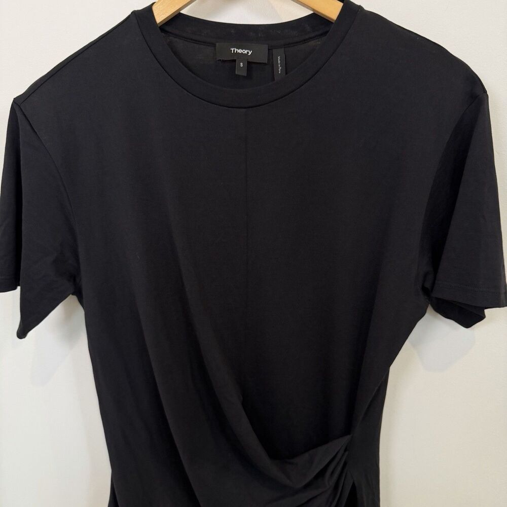 Theory Dress Women Small Black Twist Side Drape T-Shirt Cotton Jersey Ruched - Picture 2 of 8